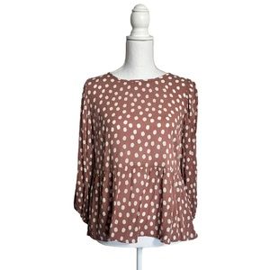Abercrombie & Fitch Muave Top with White Polka Dots and Flowy Bottom